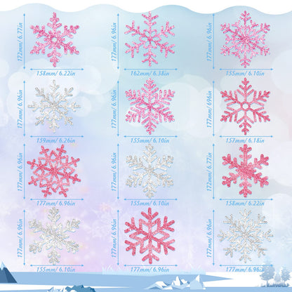 Sumind 30 Pcs Winter Party Wonderland Decorations Snowflake Hanging Swirls Ceiling Decor Winter Baby Shower Streamers Christmas Hanging Decor Holiday Birthday Wedding Party Supplies(Pink, Silver)