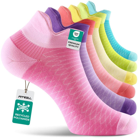 FITRELL Ankle Compression Socks for Women & Men - Cushioned Arch Support Running Socks, Plantar Fasciitis Relief, Vibrant Mixed, 6 Pairs, S/M