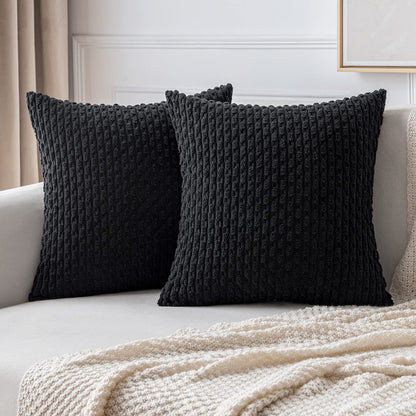 MIULEE Pack of 2 Decorative Throw Pillow Covers 18x18 Inch Soft Boho Striped Textured Corduroy Pillow Covers Modern Farmhouse Home Decor for Couch Bed Sofa Living Room Cream White