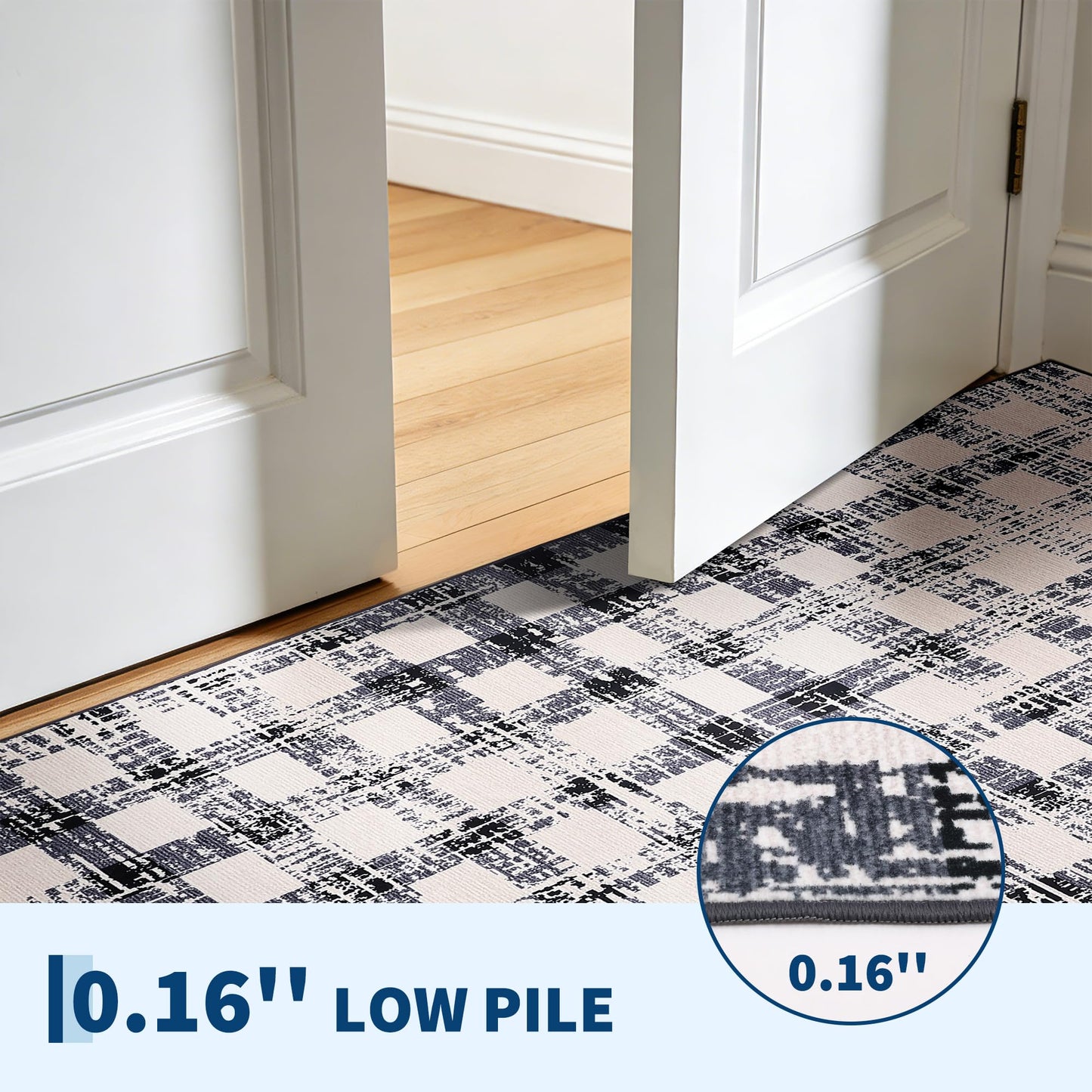Garvee 9x12 Checkered Area Rug, Washable Modern Geometric Rug, Non Slip Low Pile Soft Carpet for Bedroom, Living Room, Dining Room, Black