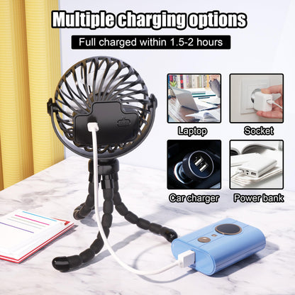 JYJZPB Mini Portable Stroller Fan Clip On for Baby with Flexible Tripod,3 Speed 360° Rotate Rechargeable Handheld Baby Stroller Fan,Cooling Baby Fan for Stroller & Car Seat,Crib,Bike,Treadmill,Travel