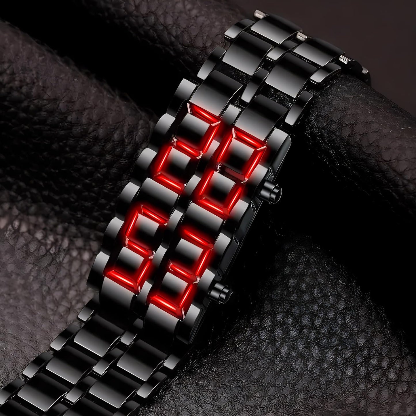 Fashion Full Metal Digital Lava Wrist Watch Men LED Display Watches Gifts for Male Female Sport Creative Watch (Black Red)