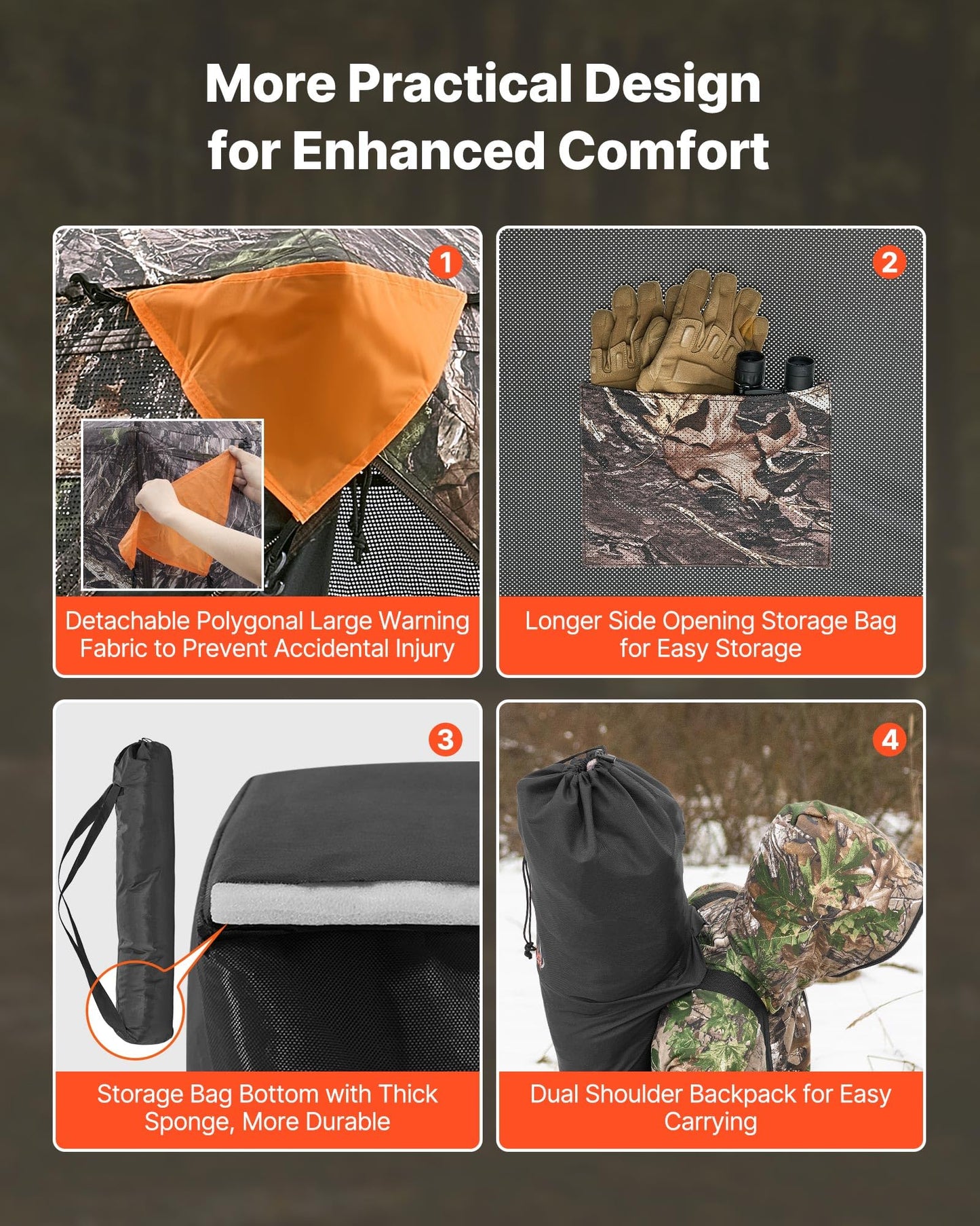 VEVOR Hunting Blind, 270° See Through Ground Blind, 1-2 Person Pop Up Deer Blind for Hunting with Carrying Bag, Portable Resilient Hunting Tent, One-Way See-Through Mesh for Turkey and Deer Hunting