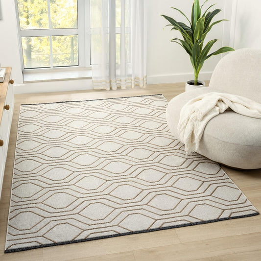 LUXE WEAVERS Moroccan Trellis White 5x7 Washable Area Rug, Anti-Slip Geometric Carpet
