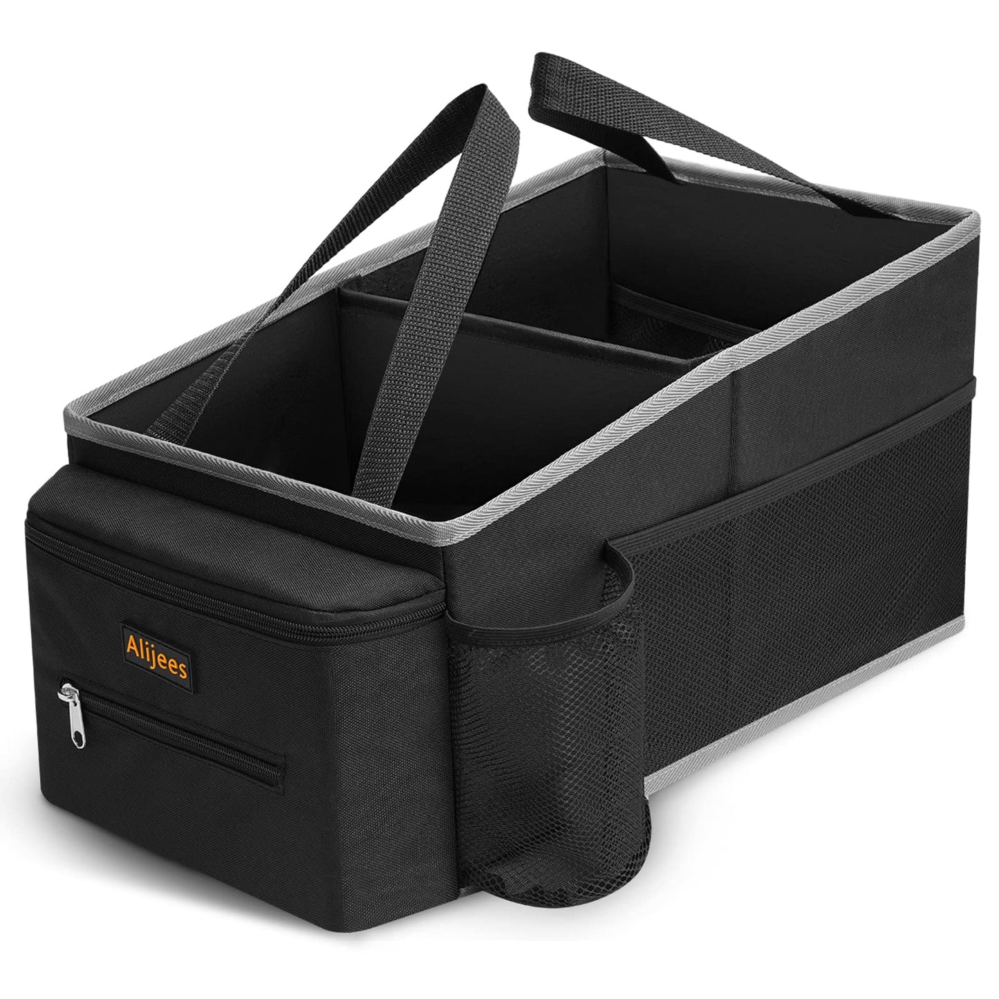 Alijees Car Seat Organiser - Car Caddy Accessories Organiser Back Seat for Kids, Car Boot Storage Backseat Organiser Front Seat With Cup Holders, Tissue Box, Multiple Mesh Pockets, Black