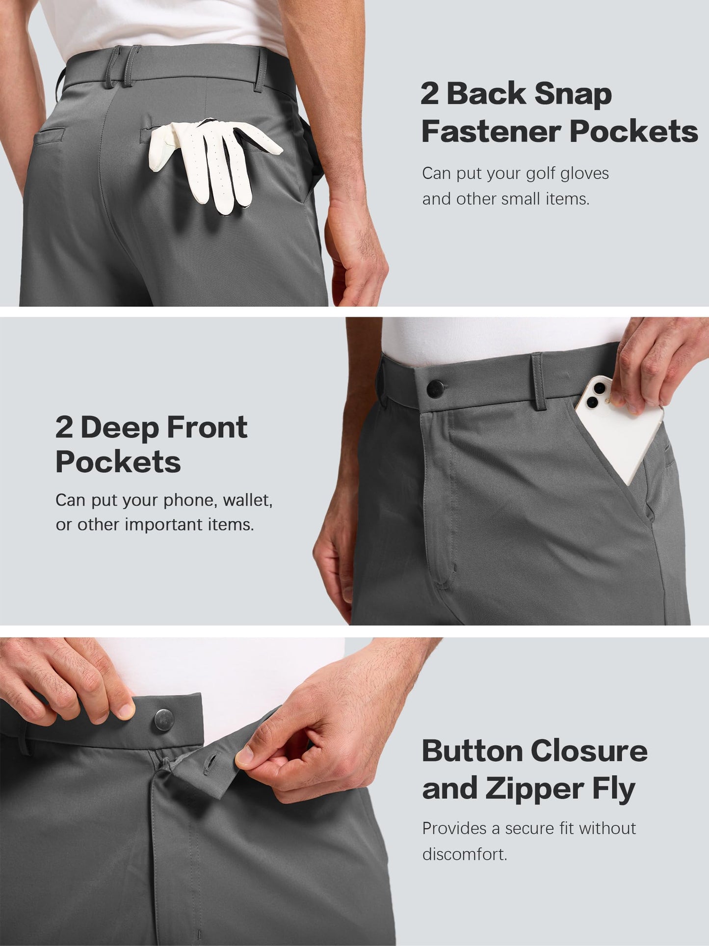 LeapsLion Men's Golf Pants Lightweight Work Dress Pants 32" Stretch Water Resistant Breathable Quick Dry Comfy Business Casual Pants for Men Dark Grey 36W x 32L
