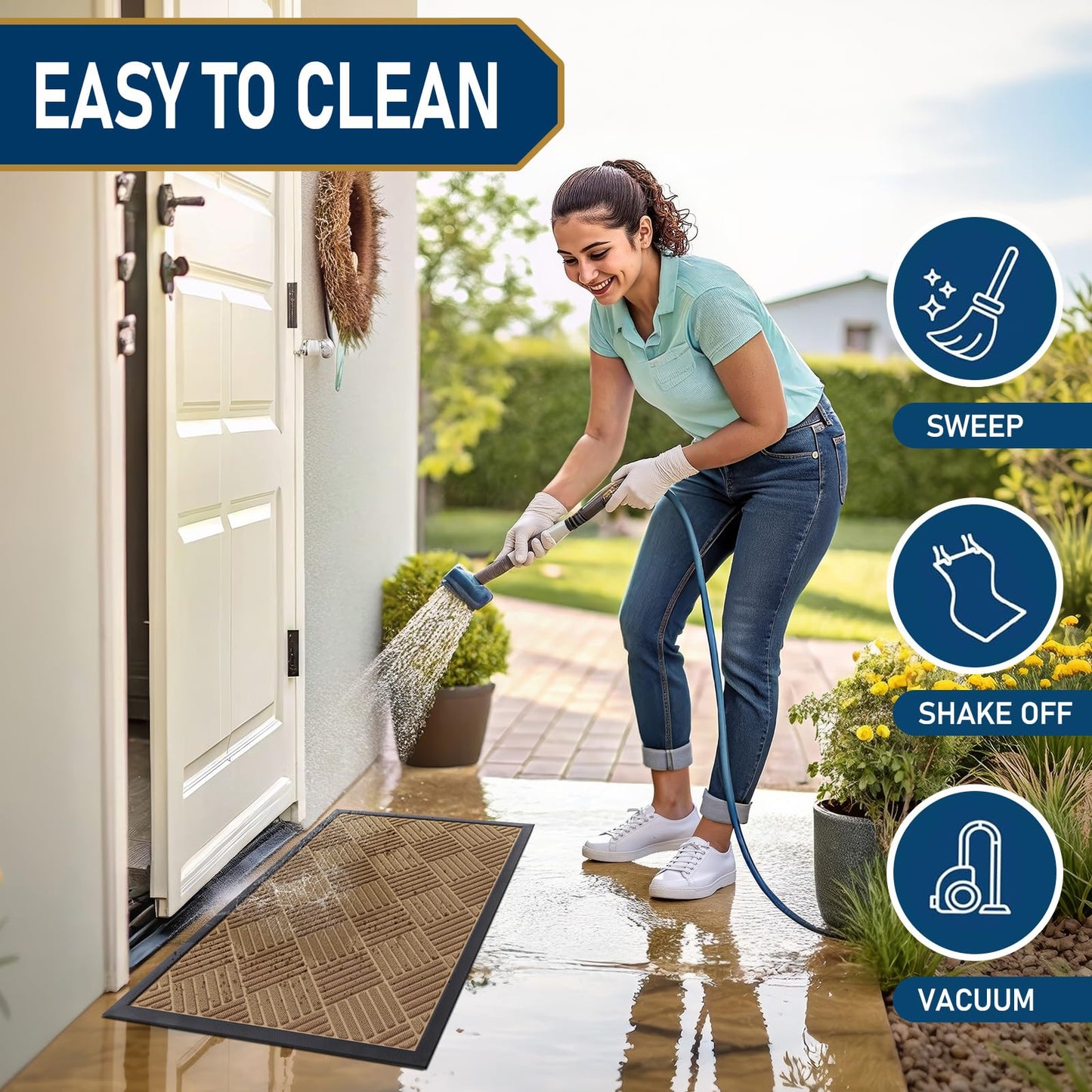 Smiry Front Door Mat Outside Entrance, Heavy Duty Outdoor Indoor Natural Rubber Doormat, Non Slip, Trap Dirt and Moisture, Easy Clean, Low Profile Patio Porch Entryway Mat, 35x23, Coffee
