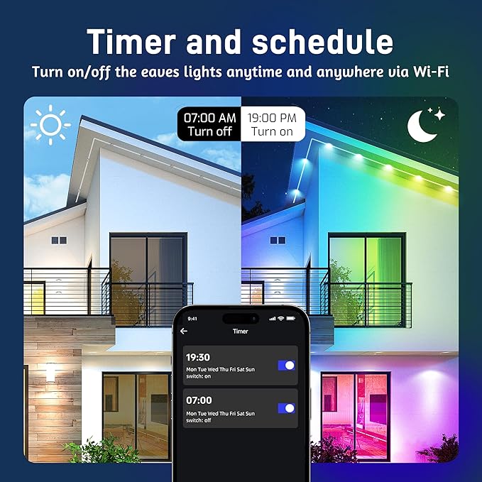 Permanent Outdoor Lights for House, 120ft 72 LEDs Smart RGB&IC LED Eaves Light, 212 Scene Modes, Alexa & Google Assistant Compatible, Daily Party Halloween Christmas Accent Lighting