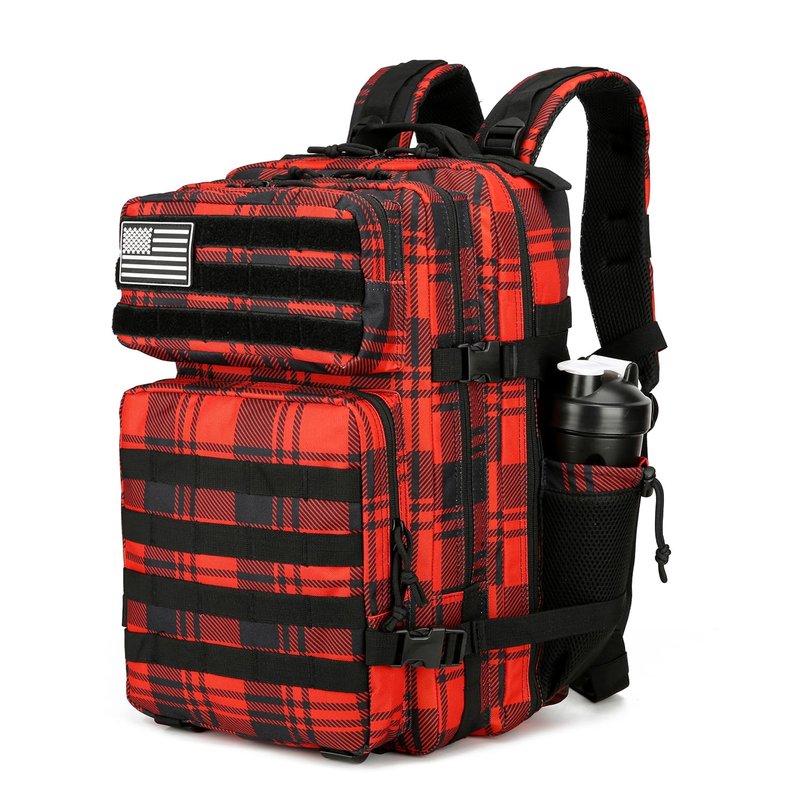Lovelinks21 25L Tactical Backpack for Men and Women Military Backpack Small Assault Pack Molle Backpack Bug Out Bag Travel Rucksack Daypack (Red Plaid)