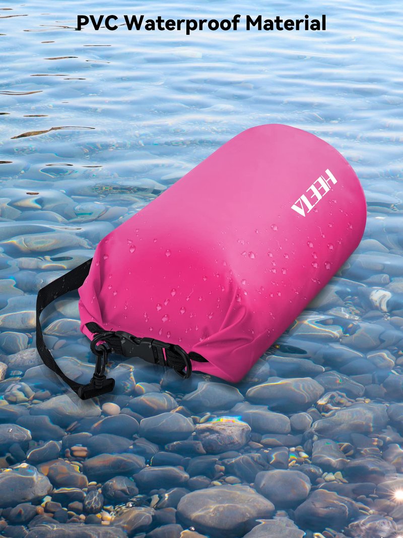 HEETA Waterproof Dry Bag for Women Men, Roll Top Lightweight Dry Storage Bag Backpack with Emergency Whistle for Travel, Kayaking, Boating, Camping, Beach, Cruise Ship Essentials (Rose Red, 5L)