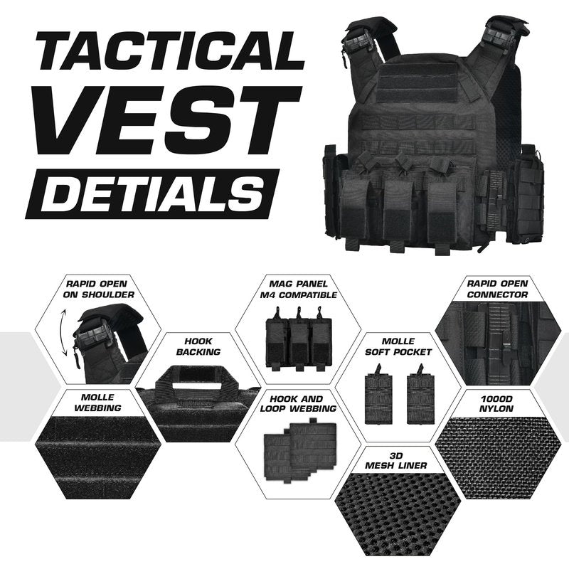 GFIRE Tactical Vest Quick Release Lightweight Vest Adjustable Breathable Weighted Vest for Training