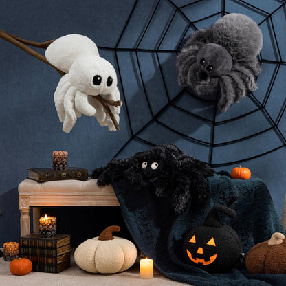 Phantoscope Happy Halloween Spider Shaped Throw Pillow, Faux Fur Fluffy Tarantula Shaped Halloween Cushion Pillow, Deep Gray, 9.5 x 16 inch