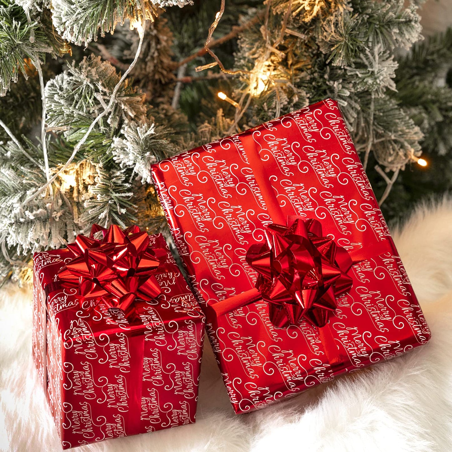 WRAPAHOLIC Reversible Vintage Christmas Wrapping Paper - Mini Roll - 17 Inch x 33 Feet - Black Jolly Santa Wrapping Paper and Red Merry Christmas Design with Metallic Foil Shine for Holiday, Party