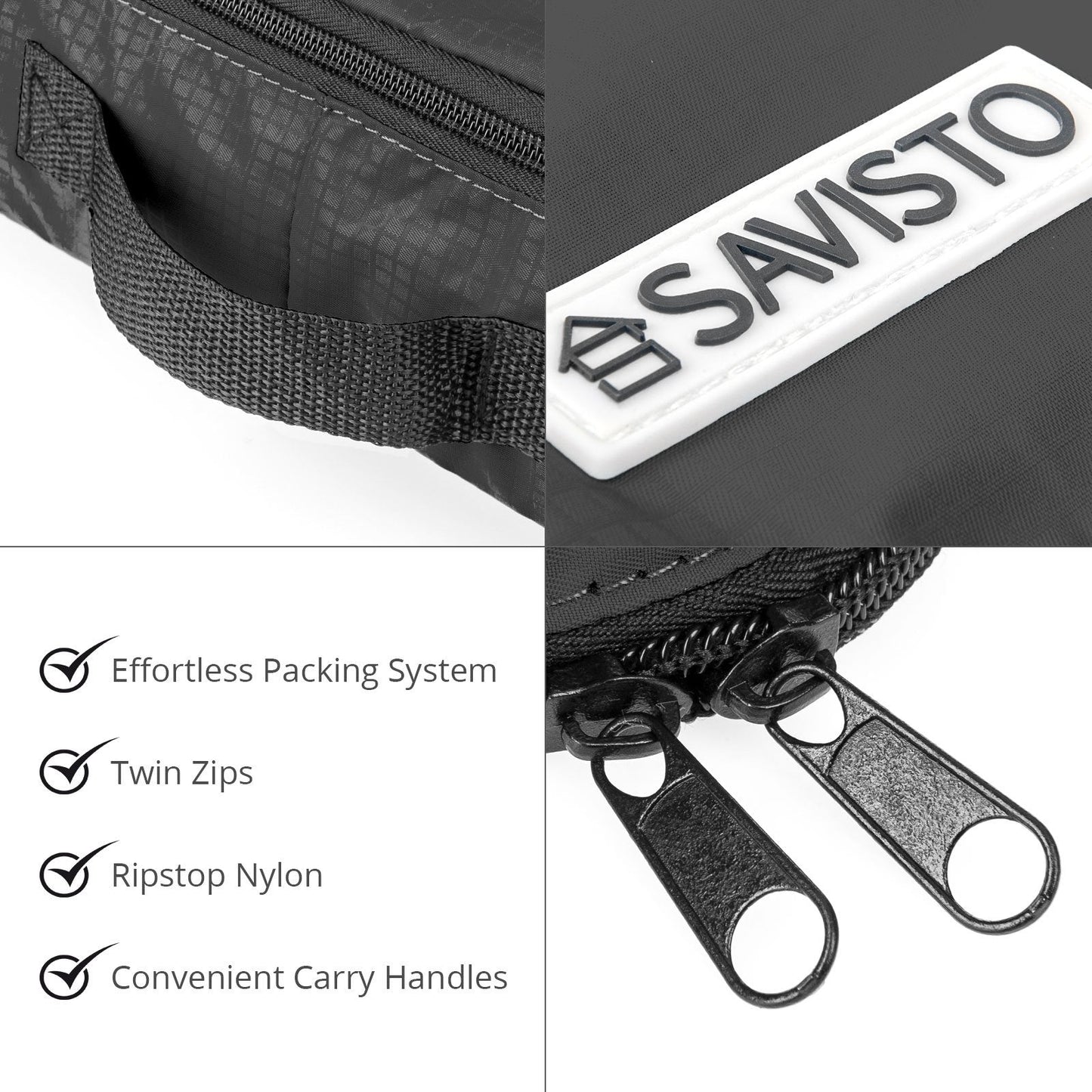 Savisto Packing Cubes 6 Piece Set, Durable & Lightweight Travel Essentials For Suitcases - Includes 1 XL, 2 L, 2 M, 1 S - Available in 8 Stylish Colours - Black