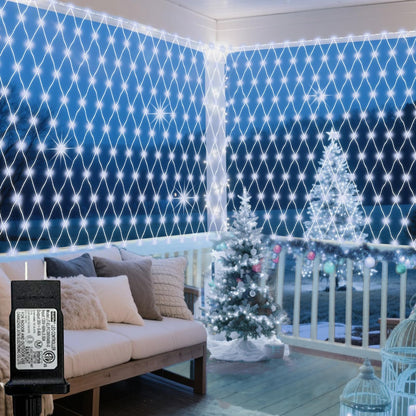 Cool White Net Lights, 360 LED Outdoor Christmas Net Mesh Lights for Bushes 21x5 ft, 8 Modes Waterproof Twinkle String Lights Connectable for Christmas Hedge Yard Garden Party Decor
