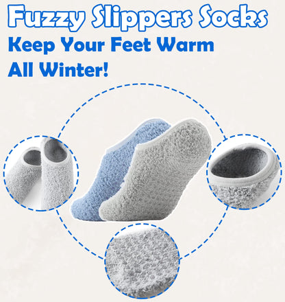 Bevigorio Slipper Socks for Women with Grippers Non Slip Fuzzy Socks with Grips Womens Grippy Grip Hospital Home Gifts 3pairs blackgreymix