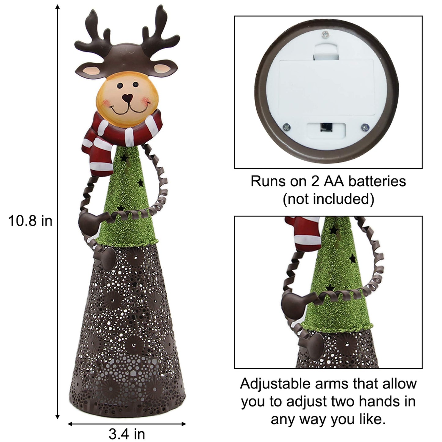 ATDAWN Lighted Christmas Table Decorations, Set of 3 Indoor LED Lighting Santa Snowman Reindeer Xmas Holiday Party Tabletop Desk Ornament & Candleholders