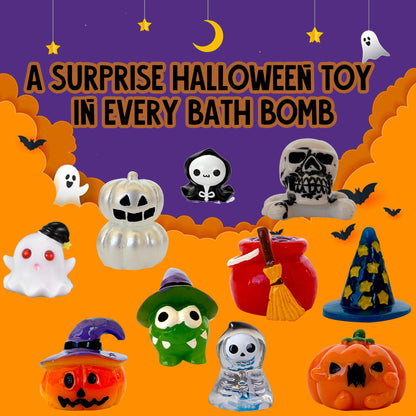 Bath Bombs for Kids with Surprise Toys Inside - Set of 9 Organic Halloween Bath Bombs, Gentle and Safe - Fizzy Balls with Rainbow Bubbles, Halloween Gifts for Kids
