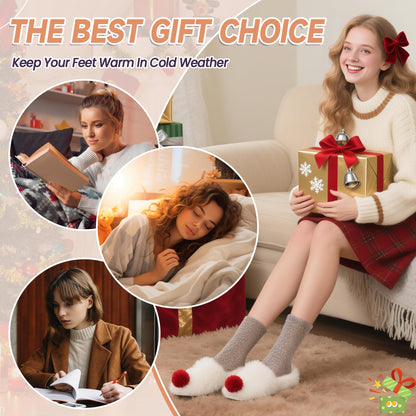 AMENLAN Women Fuzzy Slipper Socks Winter Microfiber Soft Cozy Plush Fluffy Socks Warm Comfy Thermal Home Sleeping Socks (Black/White/Grey/Khaki/Brown)