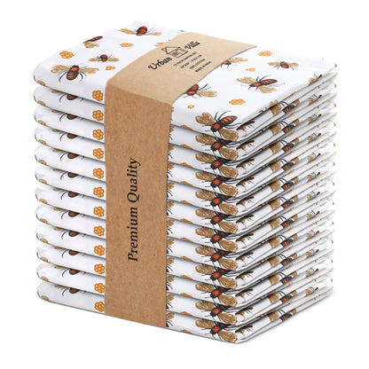 Urban Villa Dinner Napkins Honey Bee Print Cloth Napkins (Set of 12) Oversized 20x20 Inches 100% Cotton Premium Quality Soft Durable with Mitered Corners Reusable Washable Everyday Use Parties Napkins