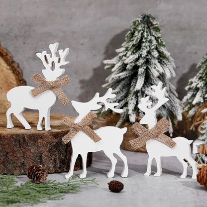 Redbaker 3 Pcs Reindeer Christmas Decorations Indoor Wooden Reindeer Cutouts Christmas Tiered Tray Decor White Rustic Block Sign for Xmas Winter Centerpieces Home Office Table Shelf Desk Mantel Decor