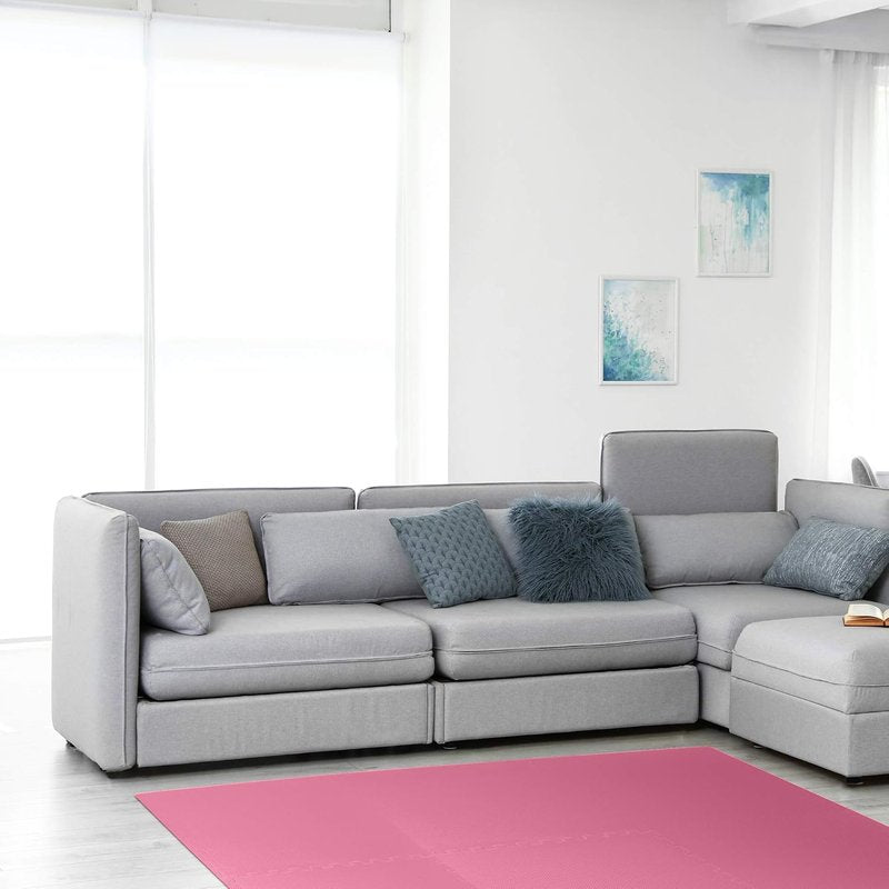 EVA Foam Floor Tiles - 1/2 Inch Thick Interlocking Mats for Indoor Gym & Home Use | 24" x 24" Pink, 16 Sq Ft (4 Tiles)