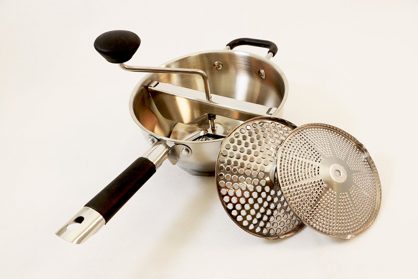 ExcelSteel Food Mill W/3 Grinding Sizes, 17" x 8.25" x 3.75", for Versatile Textures in Soups, Sauces, and Foods, Medium