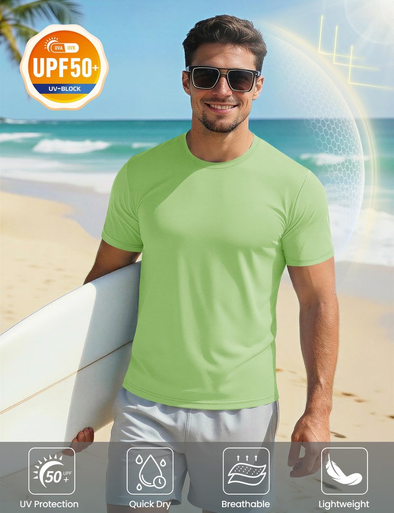 MAGCOMSEN UPF 50 Shirts for Men Short Sleeve Summer T-Shirt UV Protection Running Shirts Quick Dry T Shirts Light Green L