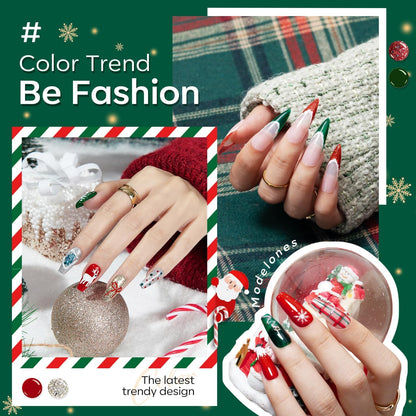 Modelones Christmas Gel Nail Polish Set, 6 Colors 2025 Winter Sparkle Dark Green Red Silver Champagne Rose Gold Glitter Gel Polish Kit New Year Soak Off Nail Art Manicure Salon DIY Home Gift