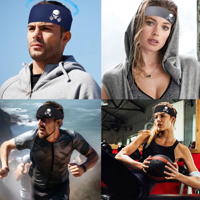 Mens Headbands Sweat Bands 3 Pcs Sweatbands for Men Women Sport Workout Cooling Headbands for Men Running Head Band Hair Band Skull Non Slip Men's Headband for Sweat Yoga Gym Tennis Skateboard Gifts