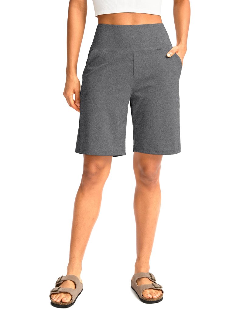 G Gradual Women's Bermuda Long Shorts with Pockets 9" High Waisted Knee Length Shorts for Women Walking Athletic Workout(Charcoal,M)