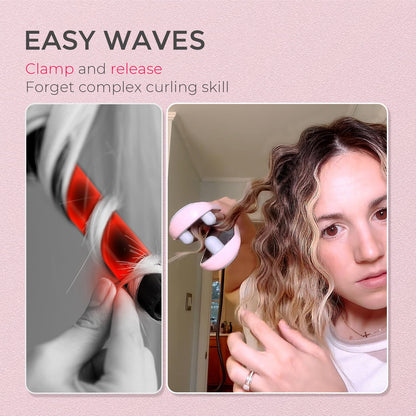 TYMO ROVY Hair Waver Crimper - Hair Curler, Deep Waver Curling Iron, Ionic Curling Wand with Ceramic Tourmaline Barrel for Women, Anti-Scald, Quick & Easy, Dual Voltage, Pink 25mm
