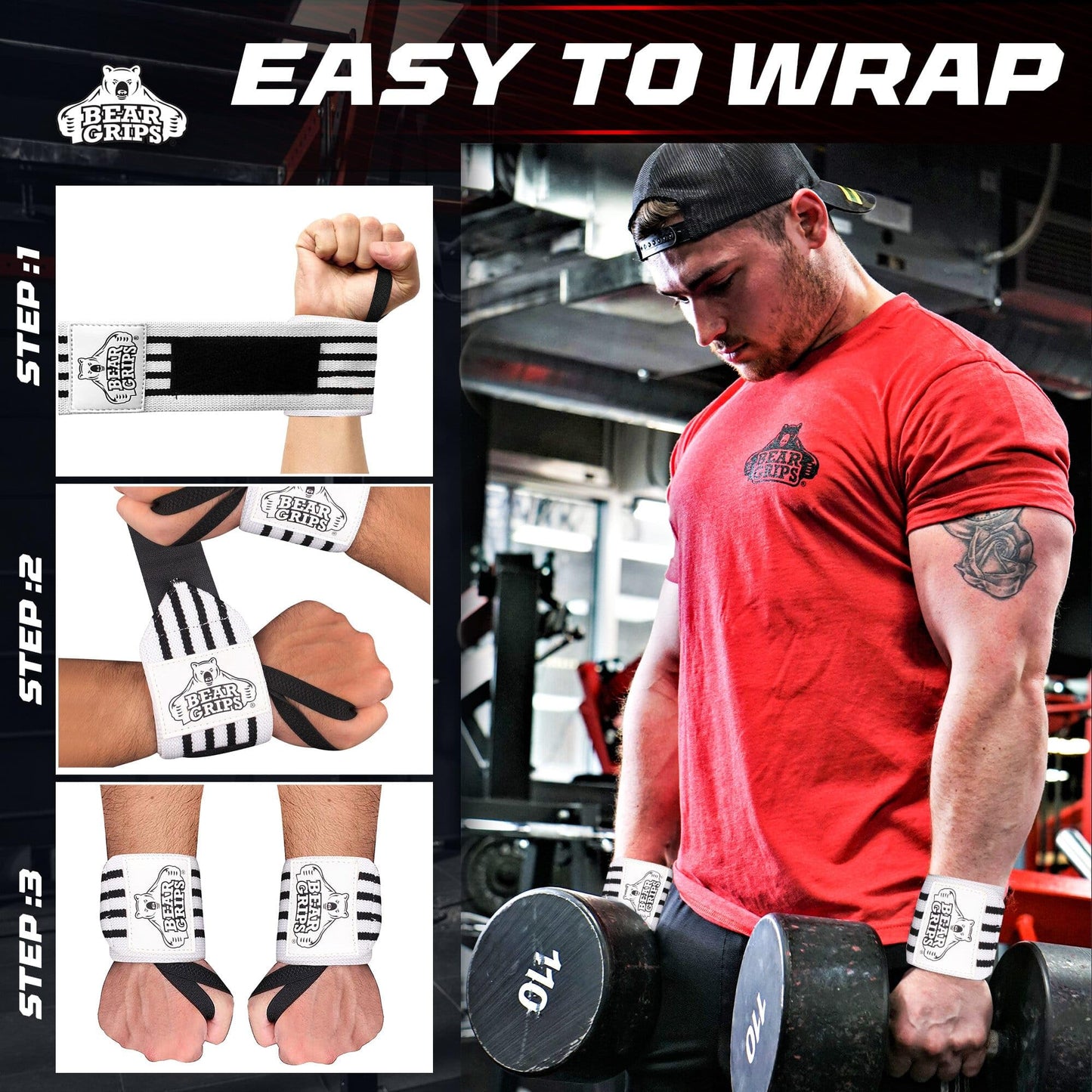 Bear Grips Wrist Wraps for Weightlifting | Weight Lifting Wrist Straps for Weightlifting | Extra Strength Gym Wrist Wraps | Two Wrist Wrap Per Pack | 12” & 18” | Lifting for Men & Women