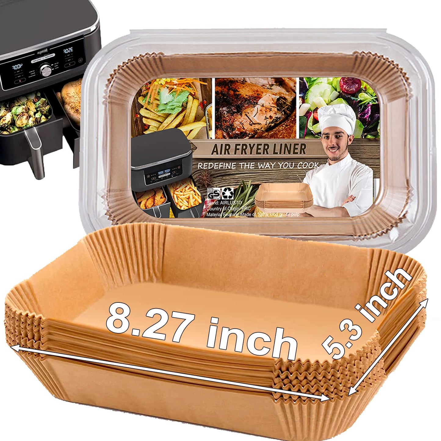 Air Fryer Liners Disposable 9 Inch, 9 inch Air Fryer Liners 125 Pcs Large Square Air Fryer Paper Liners for 5QT 6qt 8QT Air Fryer, Non-stick Parchment Paper for Frying, Baking