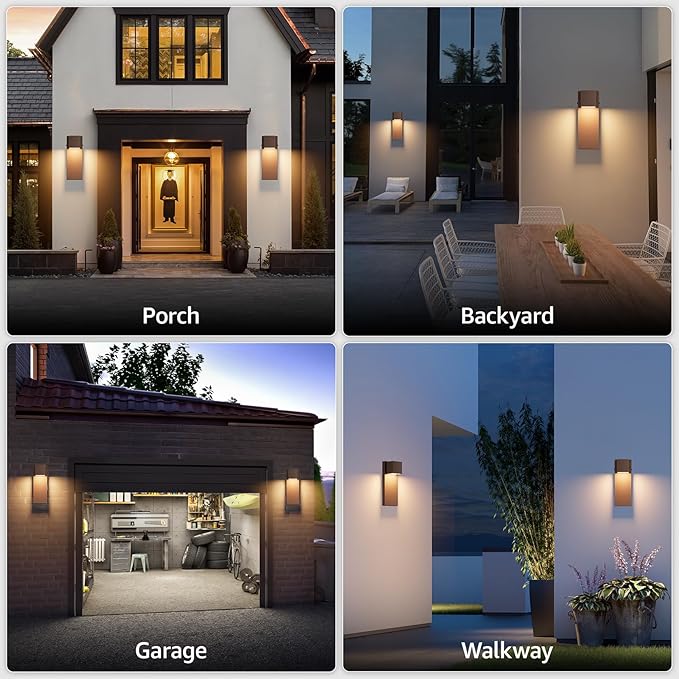 2 Pack 13" Modern Outdoor Led Wall Light,16W 3000K 1200Lumen Porch & Patio Hardwired Wall Mount Wall Sconces,Exterior IP65 Waterproof Aluminum Wall Lamp for Front Door Garage Garden(Rust)