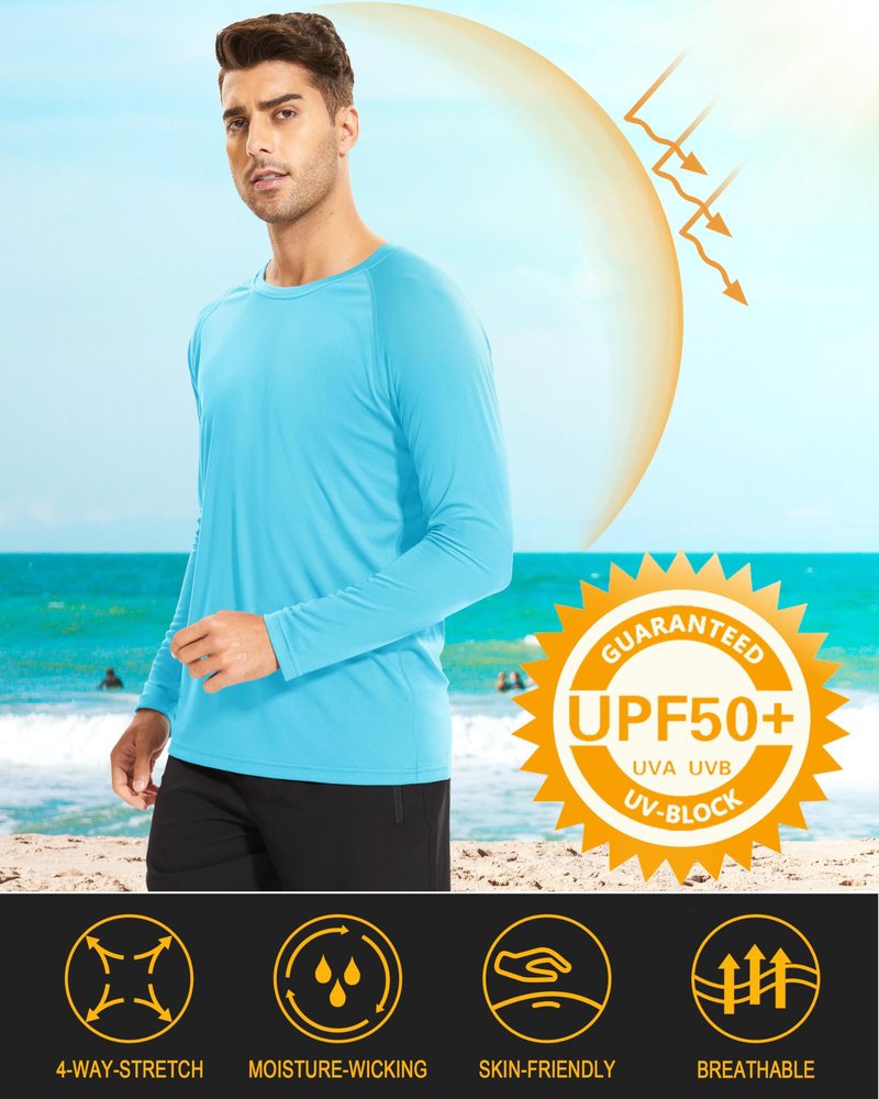 MAGCOMSEN UPF 50 Shirt for Men Sun Protection Shirt Long Sleeve UV Protection Shirts Quick Dry Shirts Ice Blue,3XL