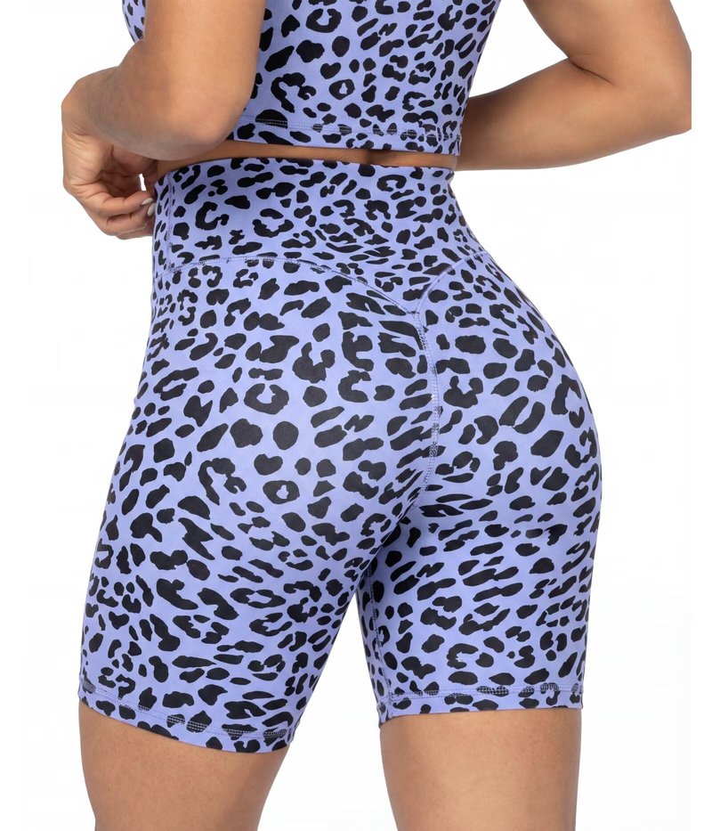 Sunzel 8" Waist Biker Shorts for Women No Front Seam Soft Yoga Workout Gym Bike Shorts Tummy Control Squat Proof Leopard Periwinkle X-Large
