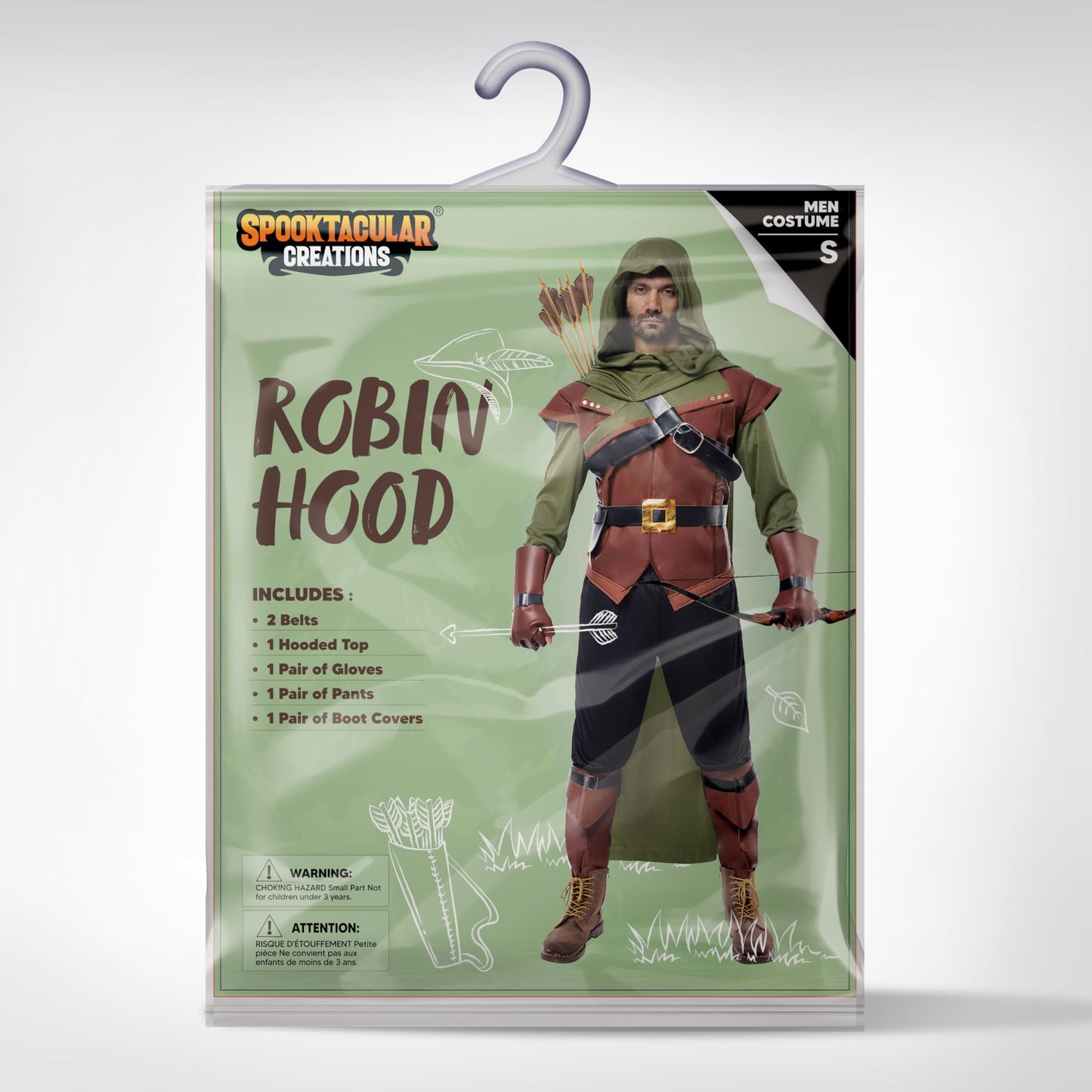 Spooktacular Creations Halloween Robin Hood Costume Men, Green Renaissance Costume Men for Halloween Dress Up Party Cosplay, Cosplay Role Playing Theme Party (Large)