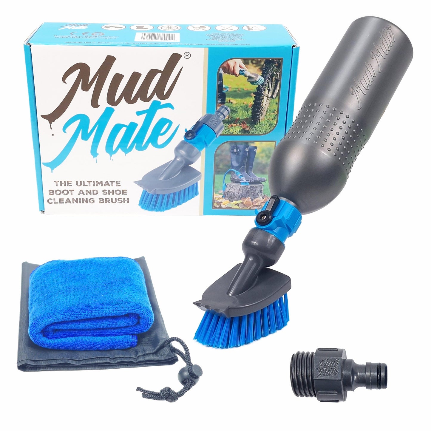 Mud Mate Boot and Shoe Cleaner Brush & Scraper - for Muddy Boots & Shoes - with Hose Connector & Portable Bottle - Clean Football Boots, Wellies, Walking Boots, Pushchair & Bike Wheels & Much More