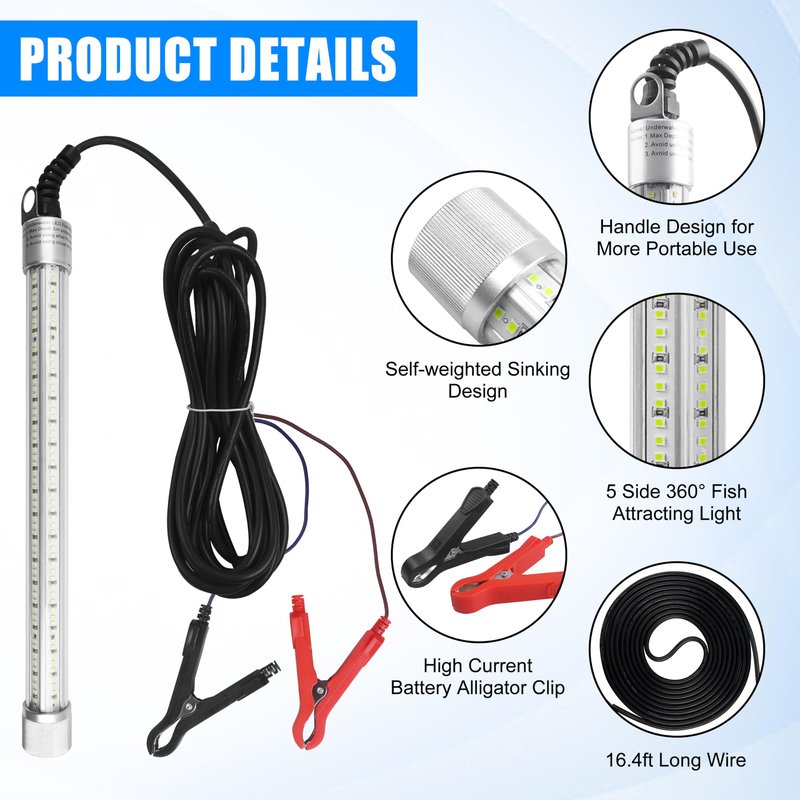 AGOOL Underwater Green Fishing Light Super Bright 80W 40000 Lumens 12V LED Deep Drop Night Fishing Light Submersible Fishing Bait Finder Shrimping Lights for Snook Crappie Shrimp Squid Fish