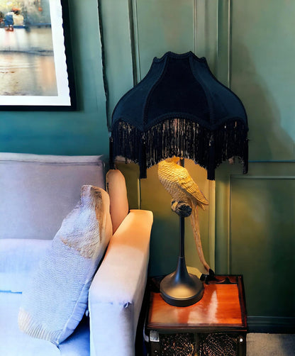 Generic Tristan Home Premium Classic Victorian Style Bell Shape Scallop Large Velvet Lamp Shade with Tassels and Fringe (Midnight Black)