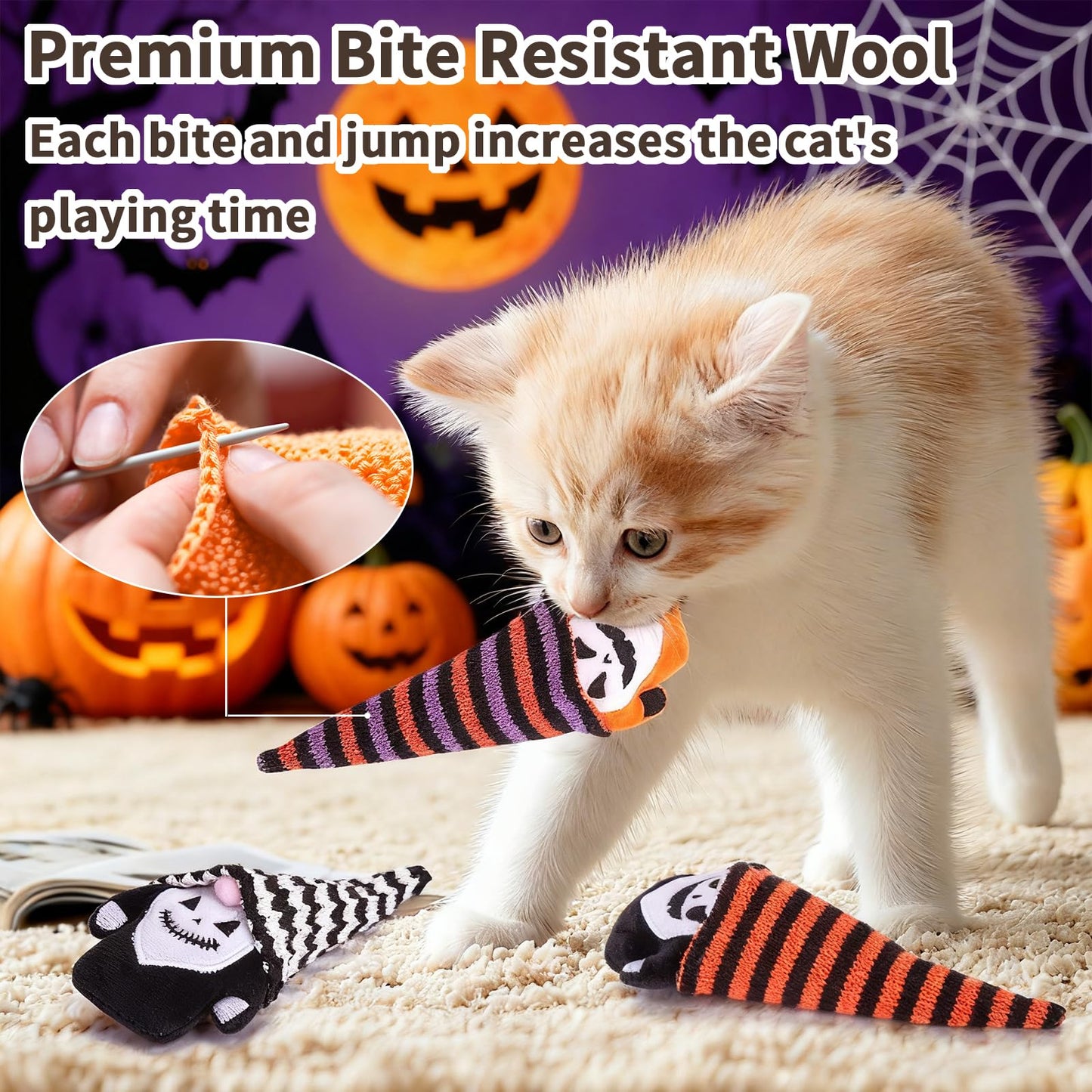 Retro Shaw Cat Toys, Halloween Gnomes 3Pcs, Crinkle Sound Catnip Toys for Indoor Cats Kitten, Interactive Cat Nip Chew Kitty Kicker Toy for All Breeds
