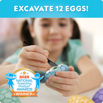Blue Marble Easter Eggscavation Dig Kit - 12 Easter Egg Dig Bricks with Real Gemstones & Glow in The Dark Dinosaur Figures, Includes Dig Tools, Egg Hunt or Dig Party Activity, Easter Basket Stuffers
