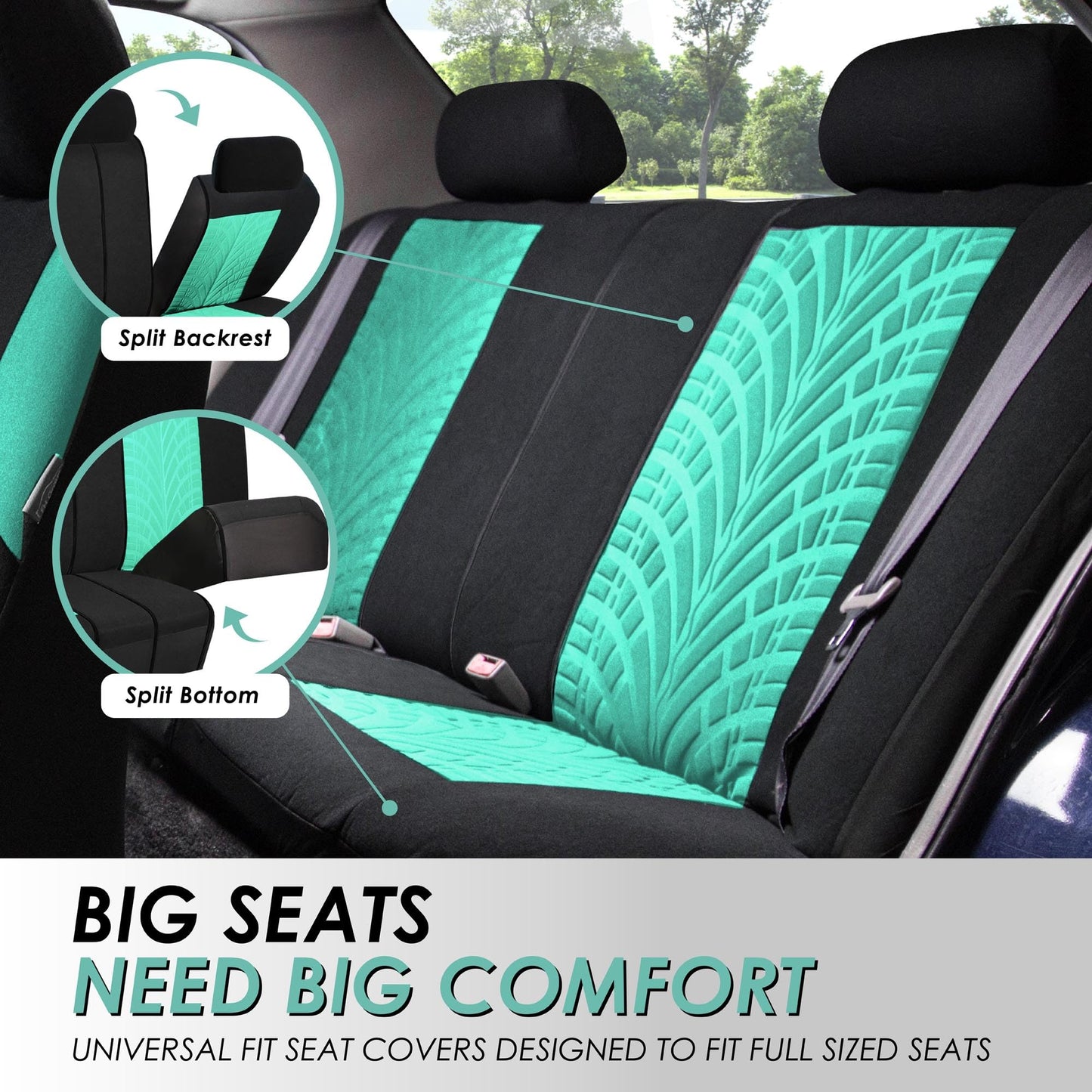 FH Group Full Set Premium Cloth Car Seat Covers - Universal Fit, Low Back Front Seat Covers, Airbag Compatible, Split Bench Rear Seat, Washable Seat Cover for SUV, Sedan, Mint