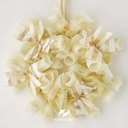 HUIHUANG Champagne Gold Christmas Ribbon Wired Champagne Glitter Christmas Tree Ribbons for X-mas Tree, Wreaths, Garlands, Home Decor, Wrapping (2.5" x 6 Rolls, 36 Yds Total)