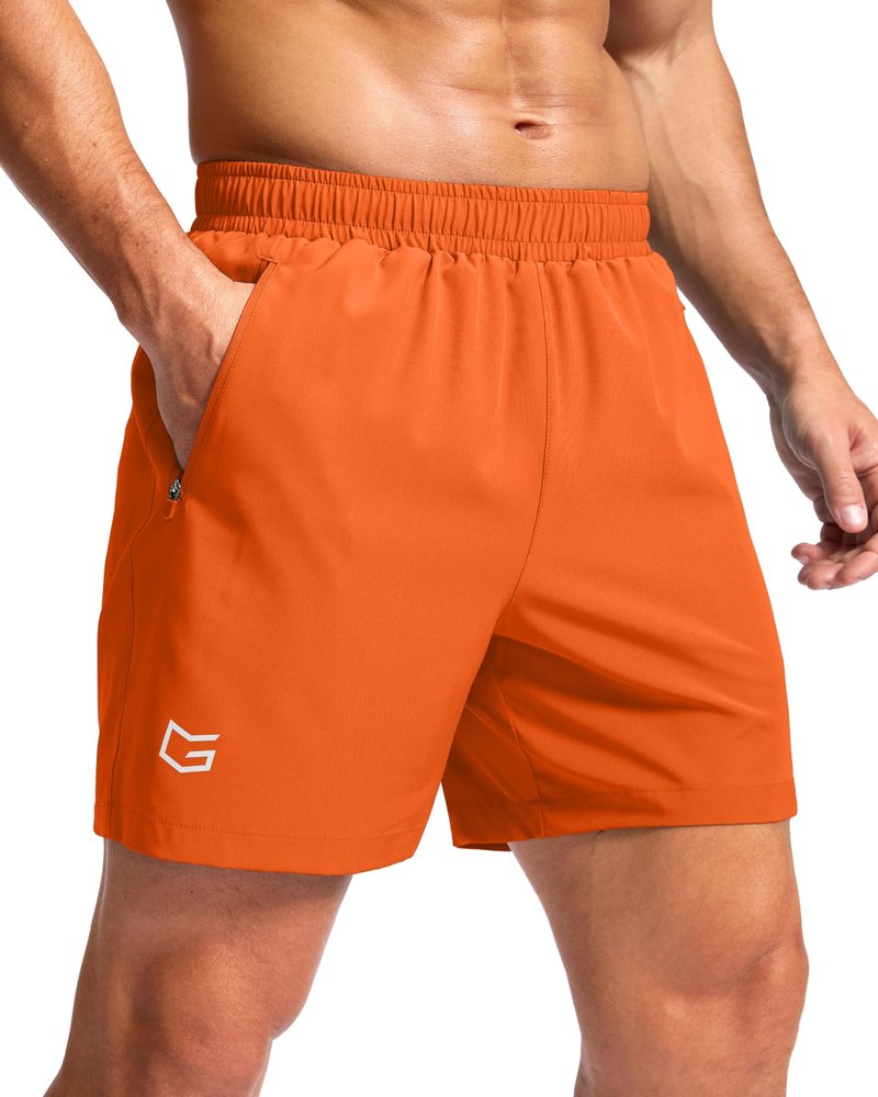 G Gradual Men's Athletic Running Shorts with Zipper Pockets Quick Dry 7"/ 5"/ 9" Workout Gym Shorts for Basketball Hiking(Orange,5XXXL)