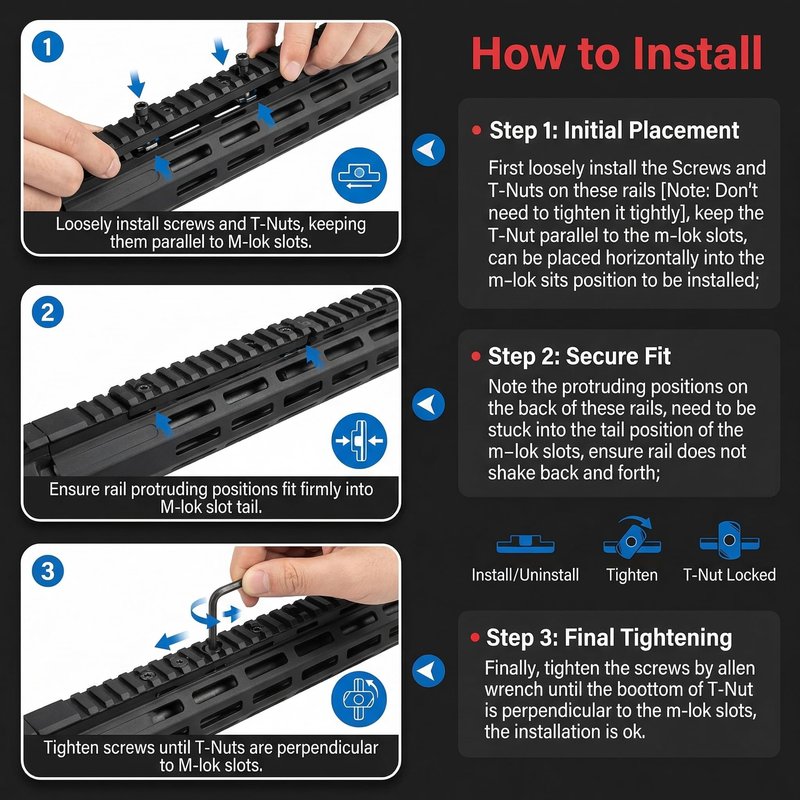Gotical Multi Slots Mlok to Picatinny Rail Adapter | Set of 9 Slot Ar Picatinny Rail System
