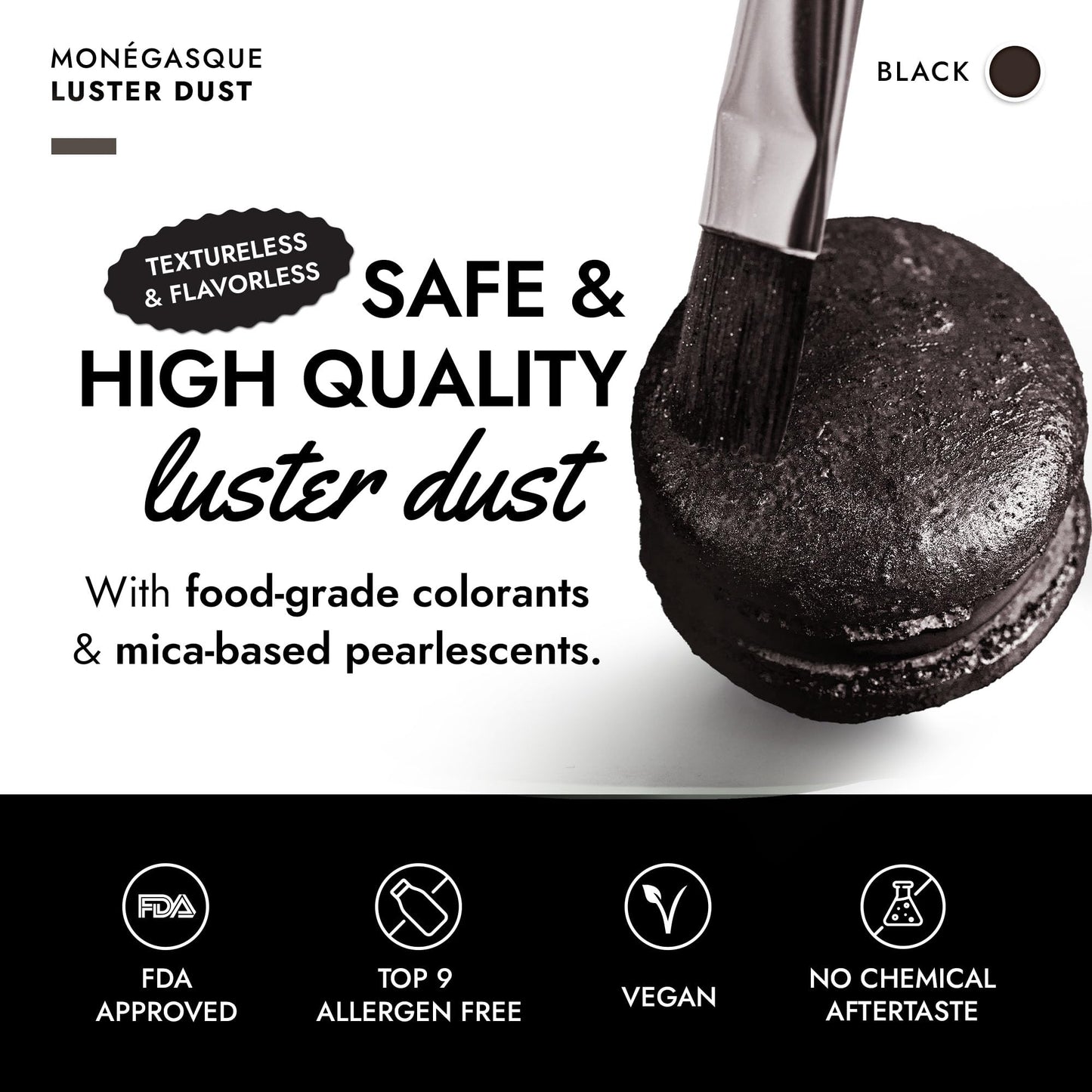 MONÉGASQUE Black Edible Glitter for Drinks 15g – Black Edible Glitter for Cakes & Cocktails – Halloween Sprinkles Luster Dust for Drinks, Cake, Cocktail, Cupcakes – Drink Shimmer – Spray Cakes Powder