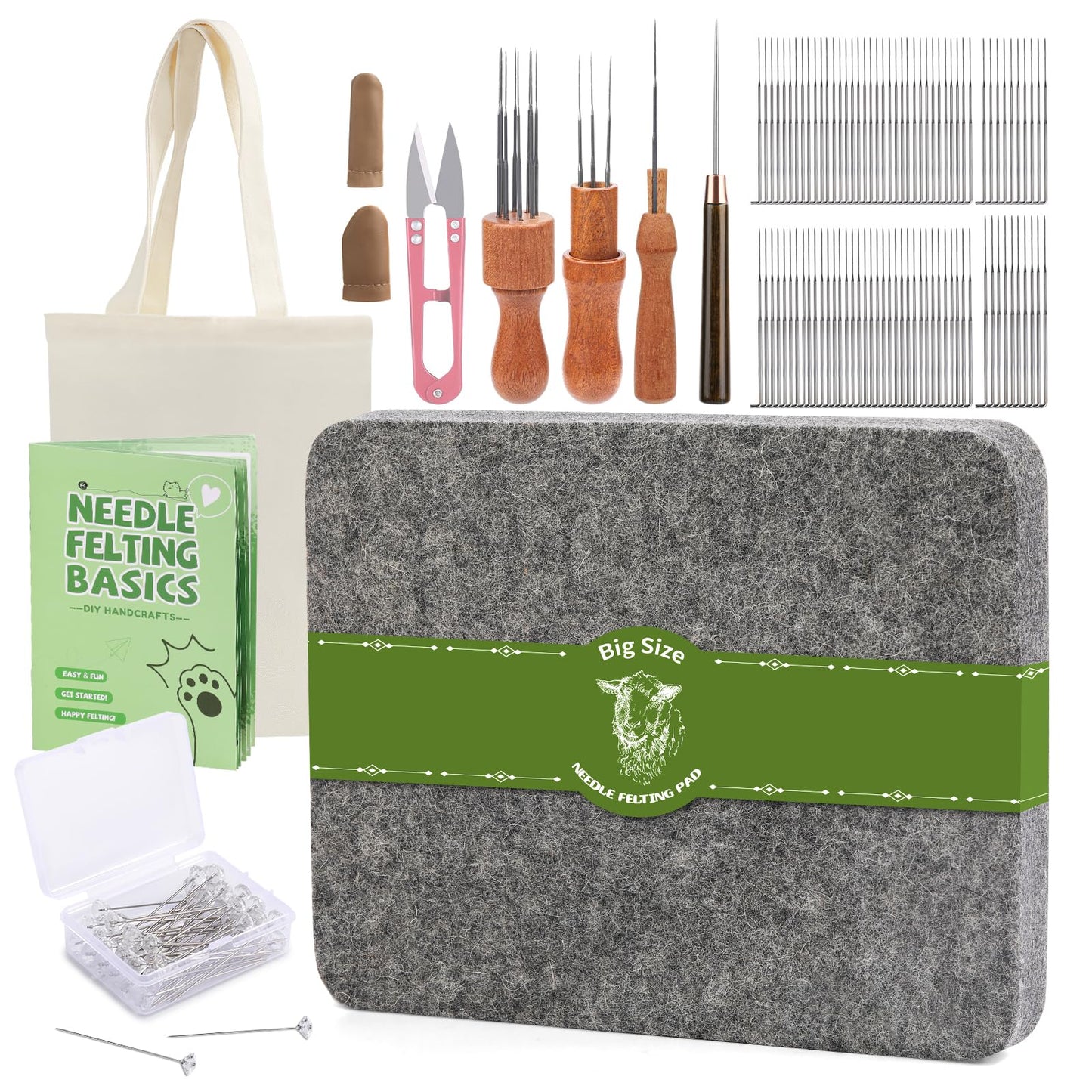 dipeer Needle Felting Tools, Felt Needle Kit 8×10 Inch Felting Pad, 90 Pcs Felting Needles, 3 Size Wooden Handle Holder, Felting Supplies with Storage Bag for Beginners DIY Crafts