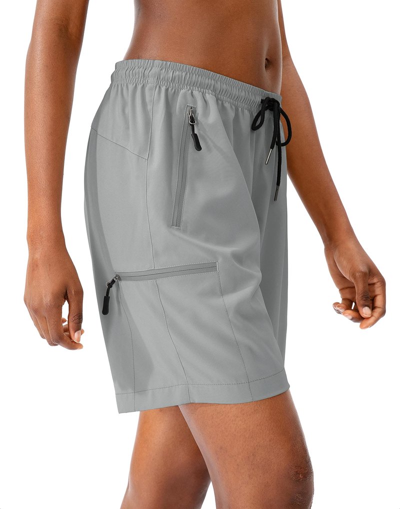 SANTINY Women's 5''/ 7''/9'' Hiking Cargo Shorts Quick Dry Lightweight Summer Shorts for Women Athletic Golf Zipper Pockets(Light Grey_XXL)